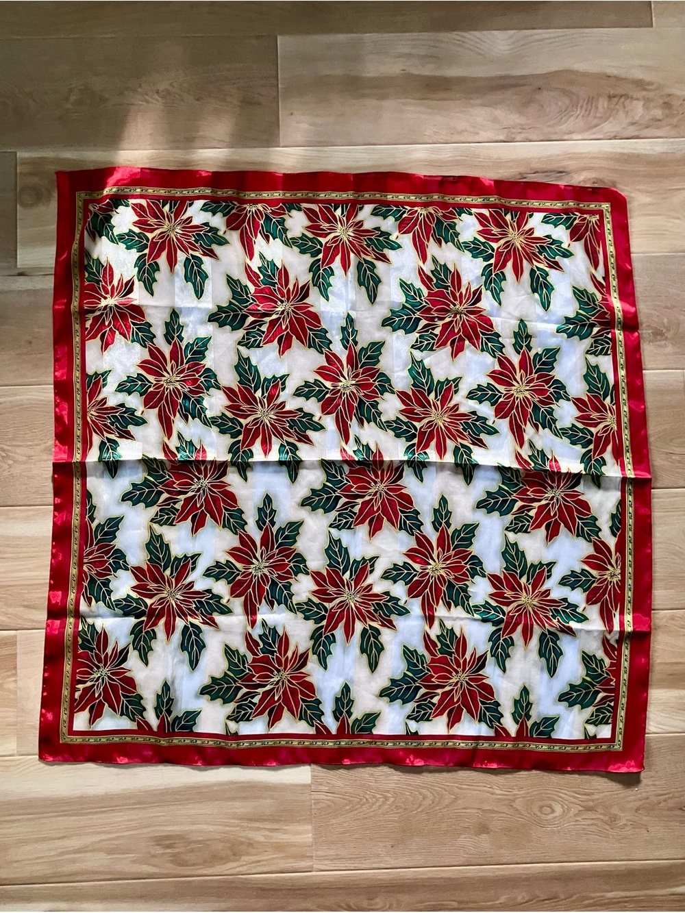 Holiday Poinsettia Satin Scarf in Red and Green